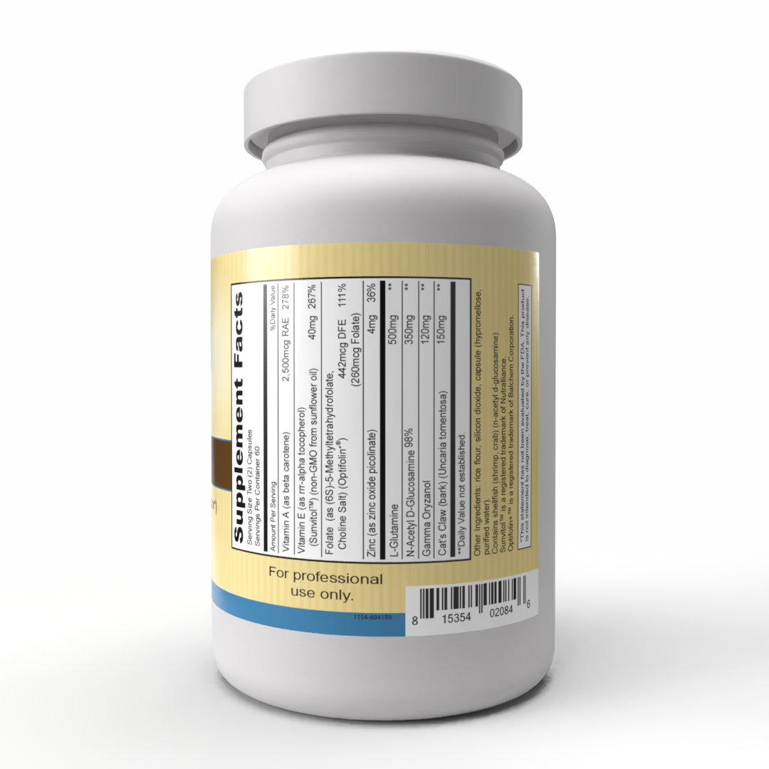 L.G.S. | Optifolin+®  Active Folate, L-Glutamine, N-Acetyl D-Glucosamine & Cat's Claw for Gut Barrier Support | 120 Vegetarian Capsules