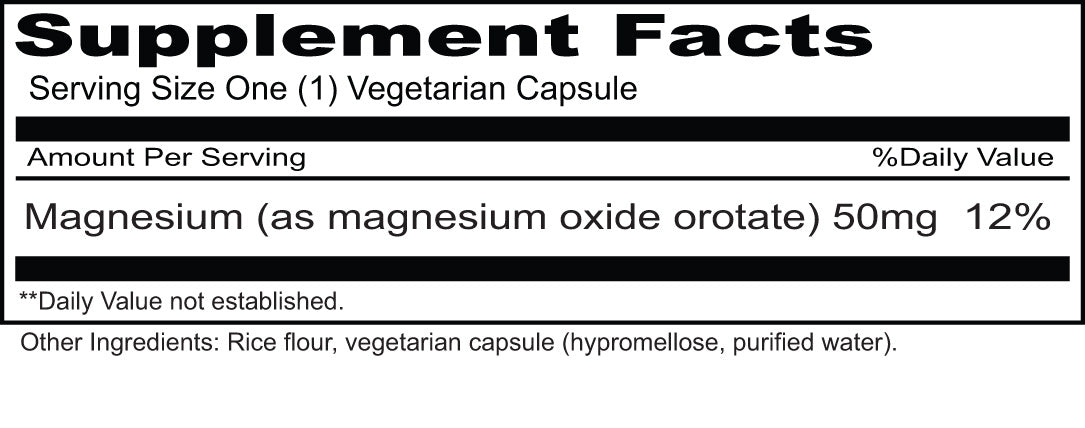 Magnesium Orotate | 50mg Magnesium as Magnesium Orotate for Cardiovascular & Cellular Support | 100 Vegetarian Capsules
