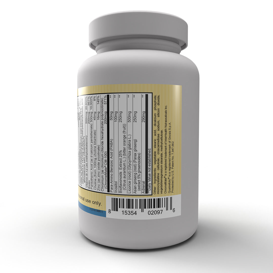 Mega Stress Tablets: una fórmula de complejo B clínicamente dosificada con apoyo suprarrenal.* 
