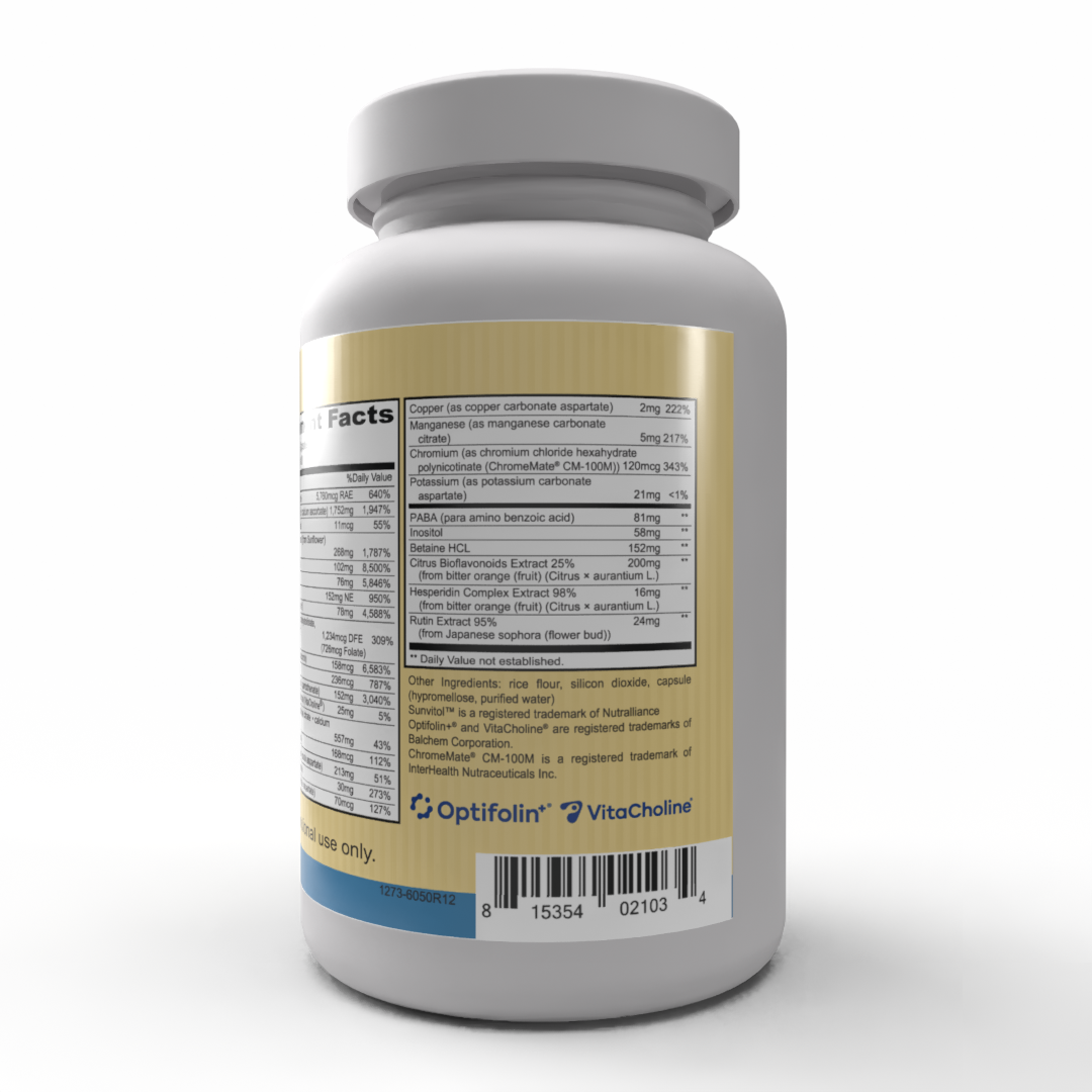 Multi Complex | Optifolin+®, Sunvitol™ & ChromeMate® Iron-Free Multivitamin with Full B Complex | 240 Vegetarian Capsules