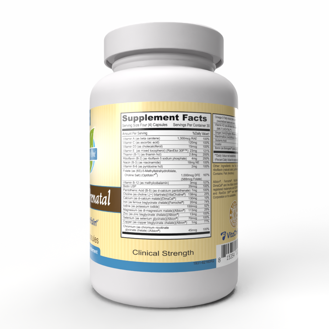 Opti-Prenatal™ | 7 Albion® TRAACS Minerals, Optifolin+®, K2VITAL™, Ferrochel® Iron & DHA Prenatal Support | 120 Capsules