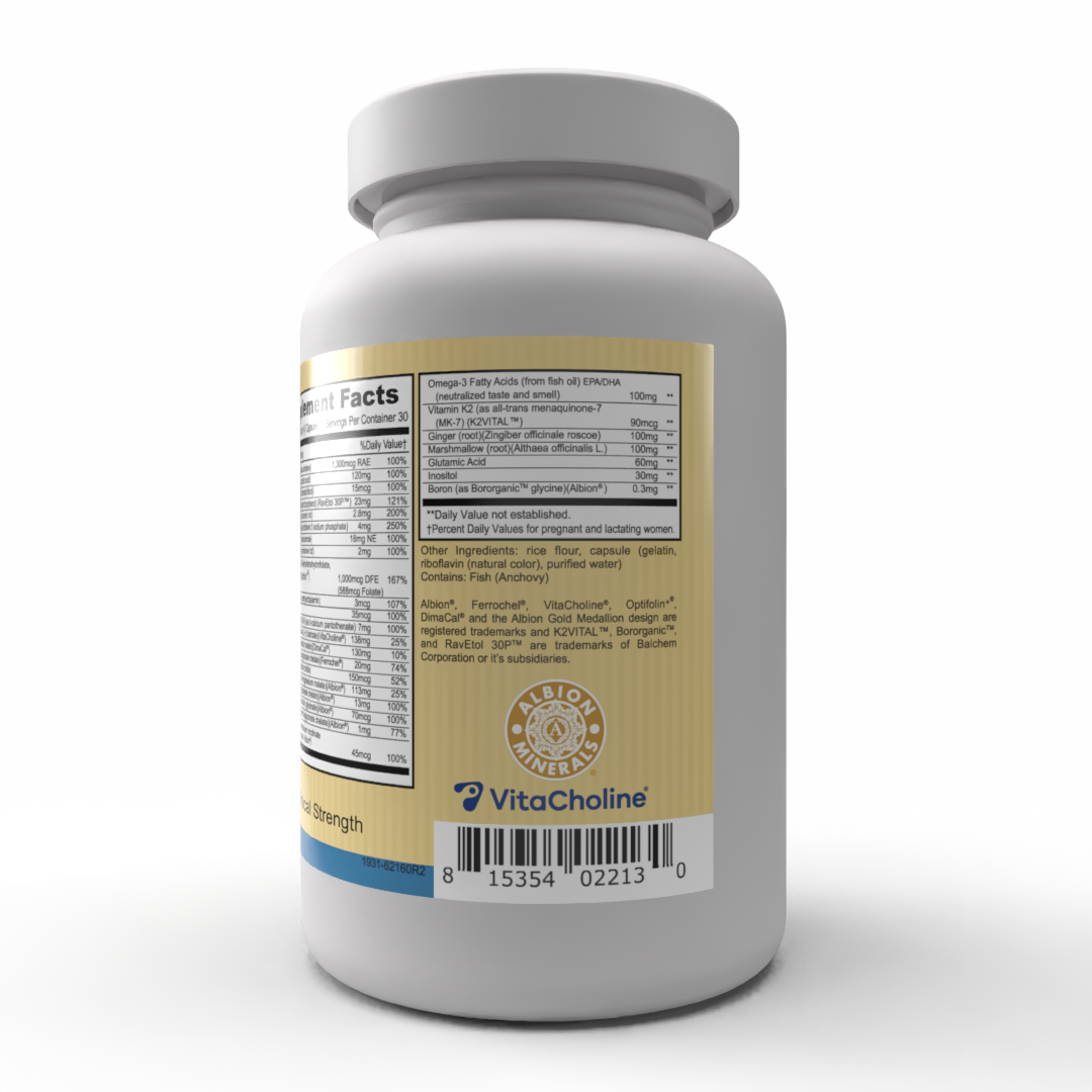 Opti-Prenatal™ | 7 Albion® TRAACS Minerals, Optifolin+®, K2VITAL™, Ferrochel® Iron & DHA Prenatal Support | 120 Capsules