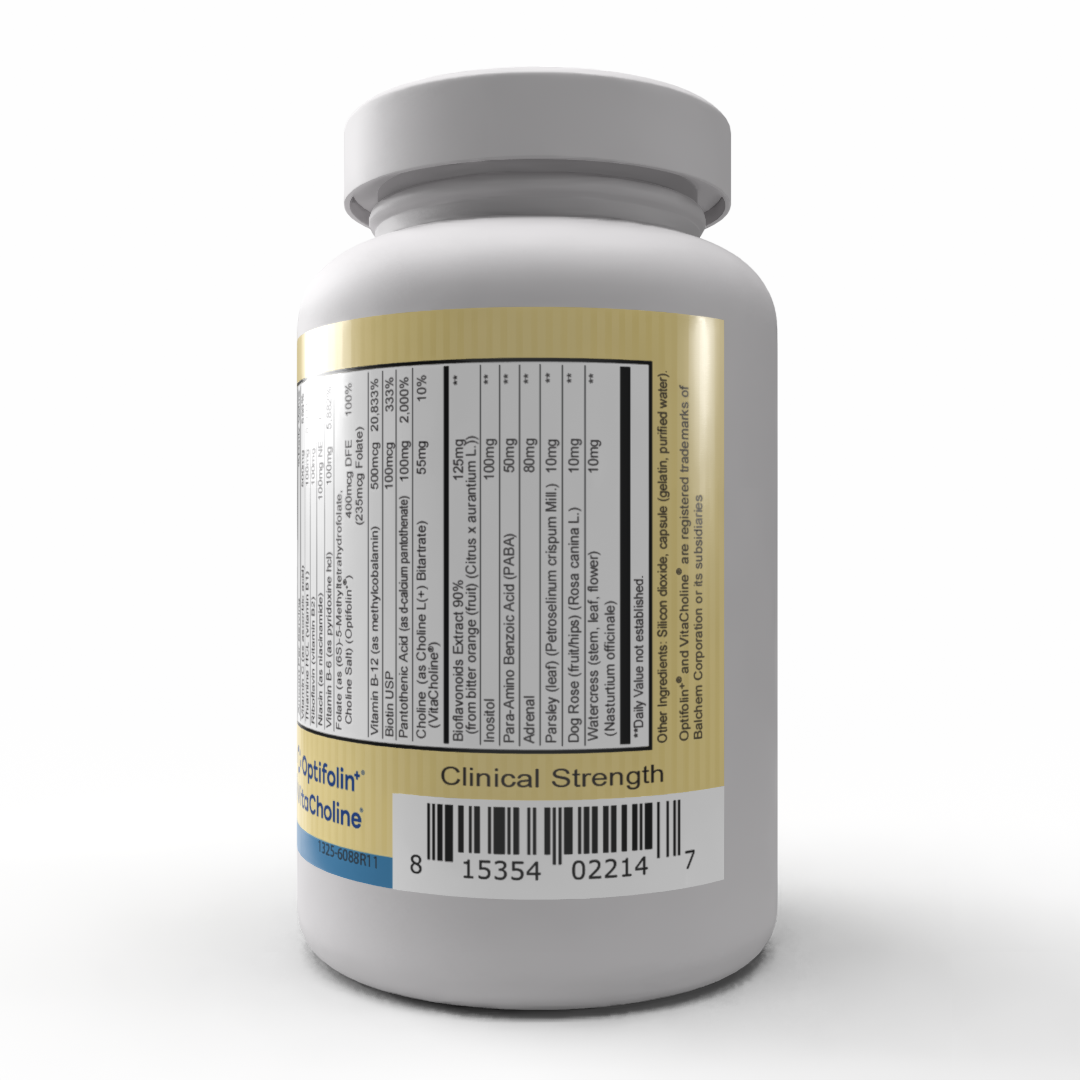 Estrés B y C: los suplementos de vitamina B y C brindan apoyo para el estrés y las glándulas suprarrenales.*