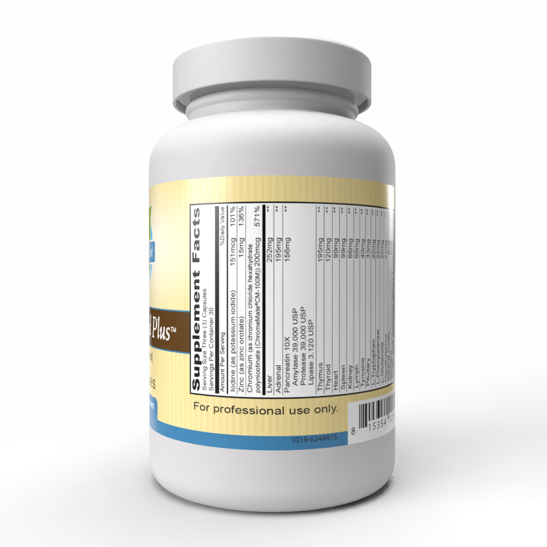 Total Gland Plus™ | 12 Glandular Concentrates, Pancreatin 10X, ChromeMate® & Thyroid Cofactors for Comprehensive Endocrine Support | 90 Capsules