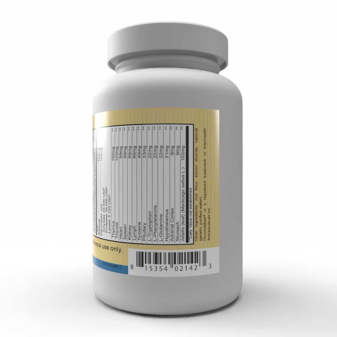 Total Gland Plus™ | 12 Glandular Concentrates, Pancreatin 10X, ChromeMate® & Thyroid Cofactors for Comprehensive Endocrine Support | 90 Capsules