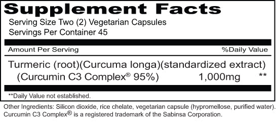 Curcumin 1,000mg Supplement Facts Box
