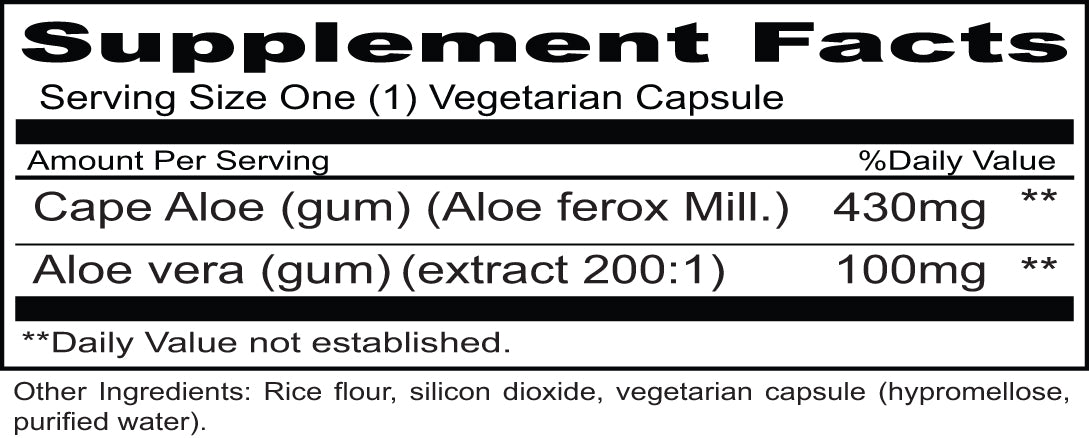 Aloe Complex Supplement Facts Box