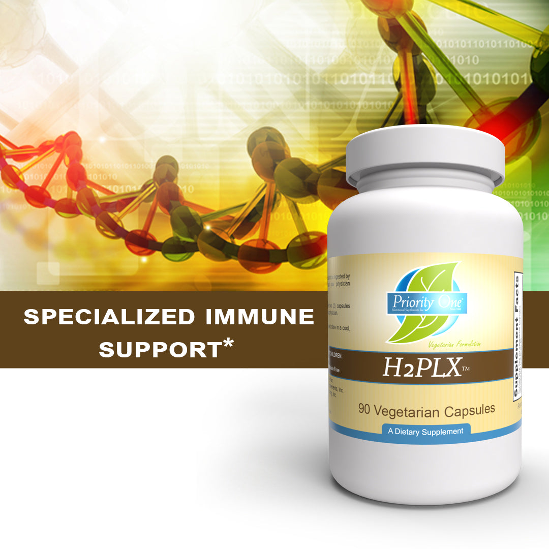 H2PLX™ (90 cápsulas vegetarianas) Los suplementos de apoyo inmunológico H2PLX de Priority One están diseñados para mantener la defensa celular saludable del cuerpo.*