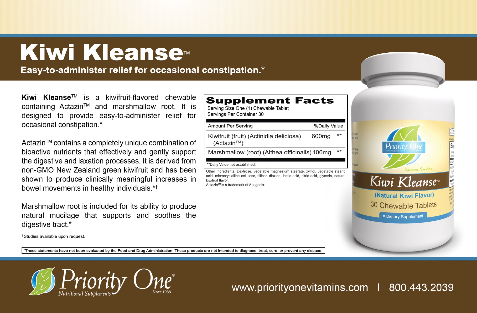 Kiwi Kleanse (30 Chewable Tablets) Kiwi Kleanse are chewable constipation tablets. They are easy to administer for occasional constipation relief.*