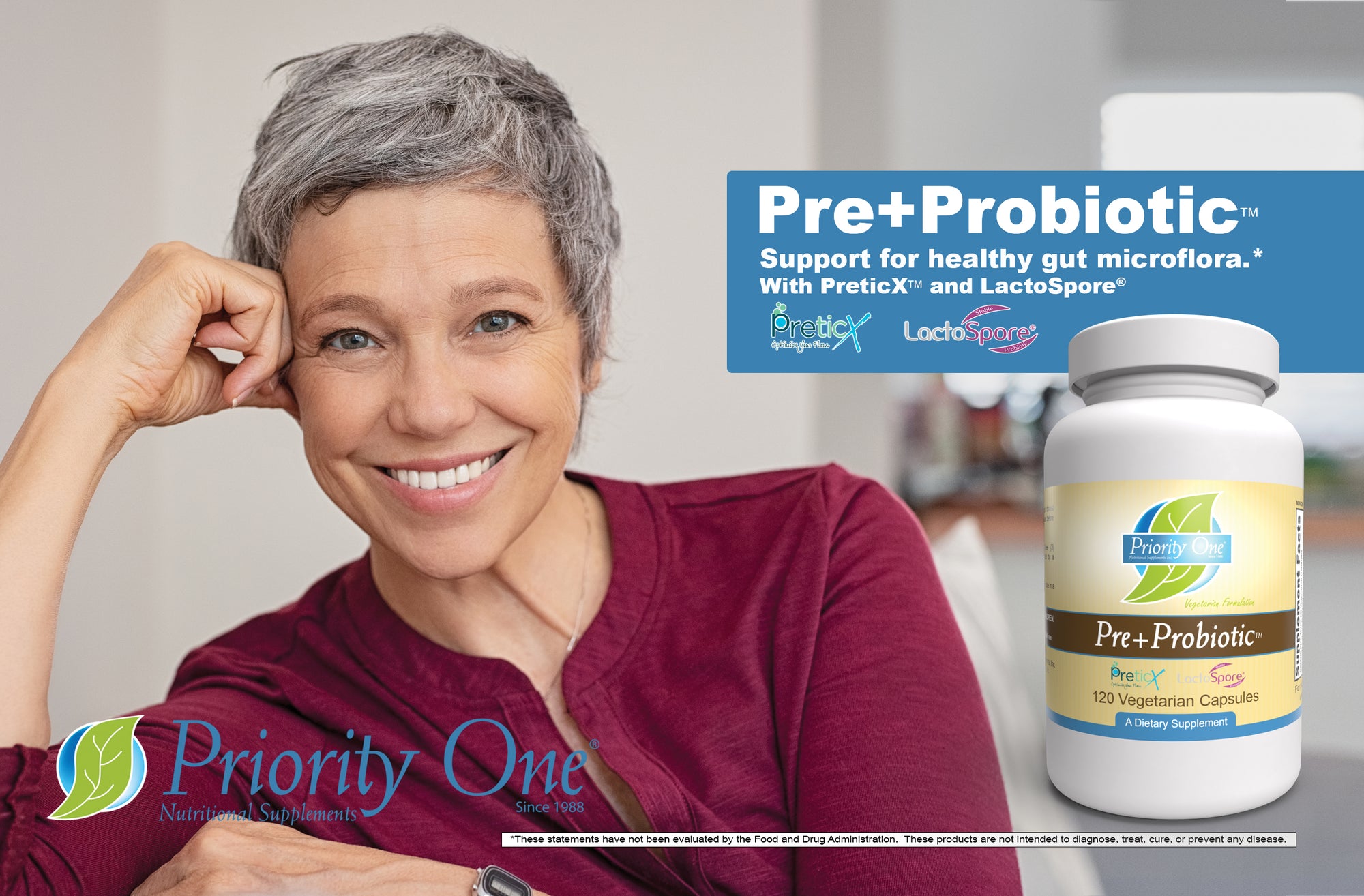 Pre+Probiótico (120 cápsulas vegetarianas) Las cápsulas de pre+probiótico apoyan la microflora intestinal saludable.*