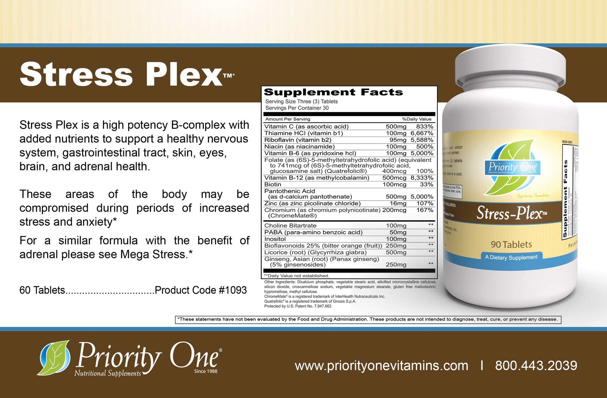 Stress Plex (90 Tablets) Stress Plex features a high-potency B-complex formula for stress and anxiety with added nutrients to support an overall healthy nervous system.*